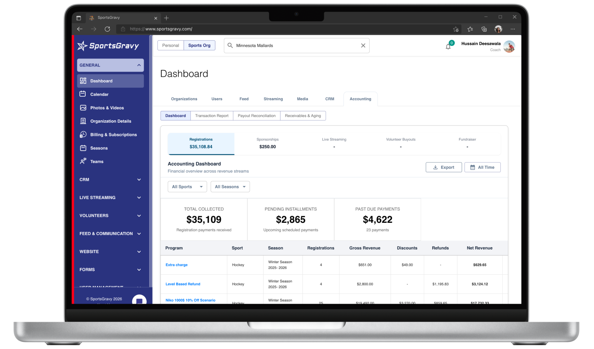 Sports Club Accounting Software product preview