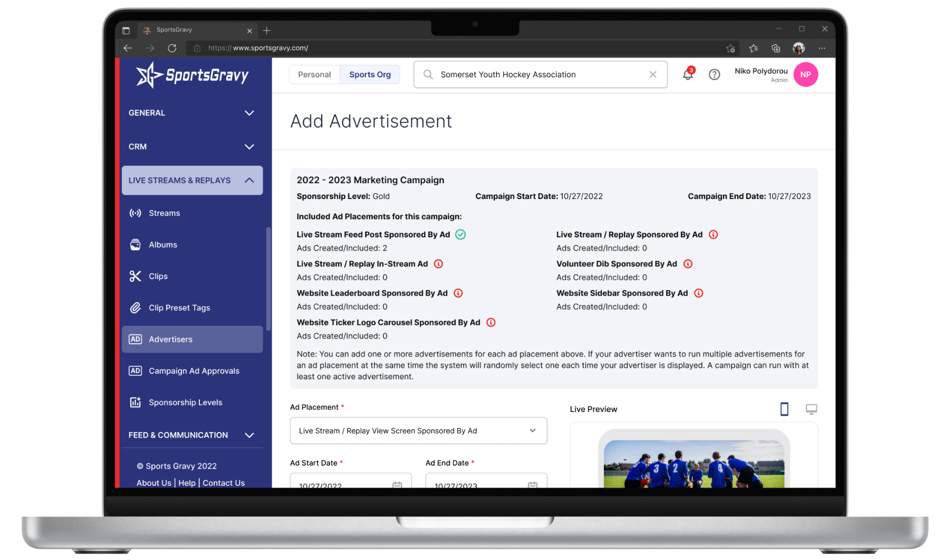 Sports Sponsorship Management Software product preview